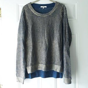 BB Dakota Blue Gold Metallic Open Knit Sweater